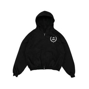 Sweat à capuche avec logo personnalisé pour hommes 500gsm-600gsm coton polaire lourd avec techniques brodées épaule tombée Streetwear - Product Image 2