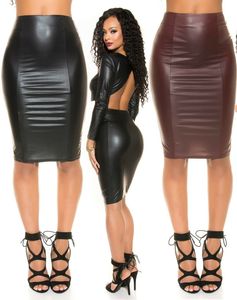 Jupe crayon Koucla sexy pour femme en faux cuir Wetlook Design taille moyenne Hip Hop léger - Product Image 1