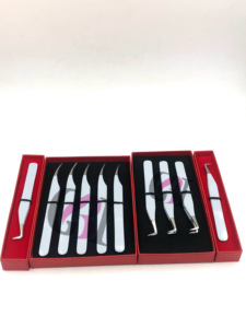 Recubrimiento de polvo blanco de alta calidad, 90 grados, nuevas pinzas de extensión de pestañas de acero inoxidable con logotipo personalizado, instrumento de belleza - Product Image 5