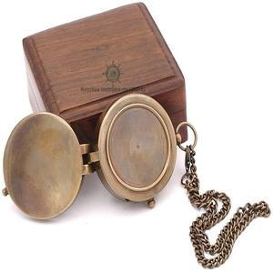 Antique Brass <b>Compass</b> with Wooden Case Nautical Maritime Navigation Instrument for Hiking Camping Adventure Gift - Product Image 2