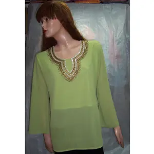 Latest Design Polyester Chiffon Fancy Kurti Women's Wear Trendy Beaded Kurti Wholesale Price