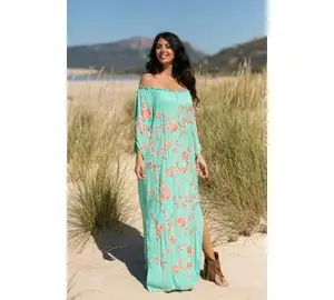 Vestido largo de manga larga con bordado bohemio para mujer, traje de baño largo con bordado Multicolor