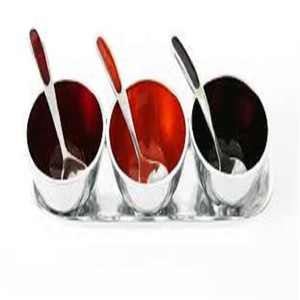 Plateau de nourriture en émail fantaisie avec à l'intérieur différents bols de coloriage à l'extérieur couleur argent bonbons uniques bols de service à vendre - Product Image 1