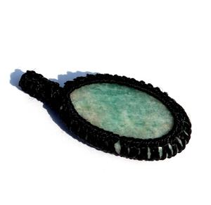 Pendentif ovale en pierre Amazonite, 15mm, pierres précieuses, cordon, macramé, cristal de guérison - Product Image 1