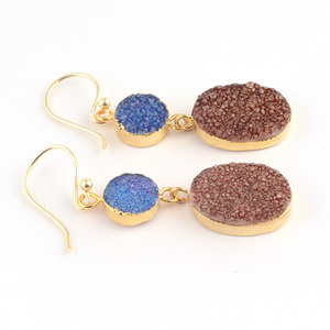 Pendientes de ágata natural para mujer, aretes de ágata natural de azúcar, oro galvanizado, hecho a mano, gancho colgante, gotas - Product Image 3