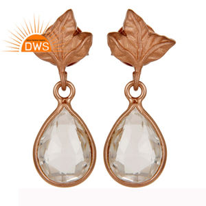 Boucles d'oreille en cristal naturel, en argent Sterling plaqué or Rose, pour fabrication de bijoux, Design de feuille, livraison gratuite - Product Image 1