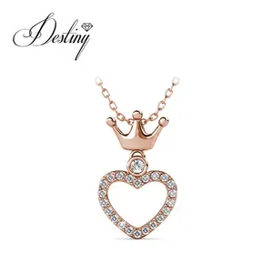 Premium Austrian Crystal Jewelry Sterling Silver 925 / Brass Fashion Design Crown Necklace With Heart Pendant Destiny Jewellery