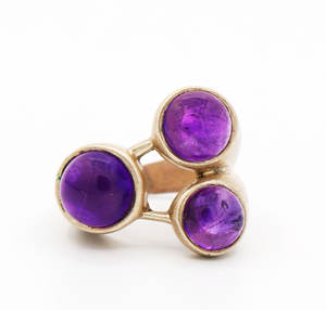 แหวนแต่งงานวินเทจทำมือเงินแท้ 925 ประดับพลอยอเมทิสต์ทรงกลมธรรมชาติ สำหรับขายส่ง - Product Image 1