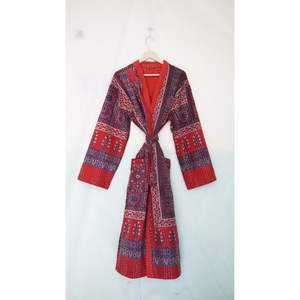 Handmade XL Size Cotton Kantha Jacket Winter Windbreaker Tie Belt Pockets Floral Quilted <b>Stitched</b> Casual Long <b>Coat</b> Floral <b>Coat</b> - Product Image 4