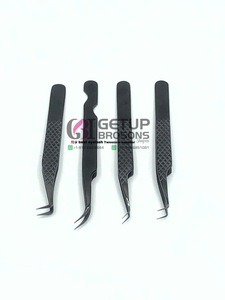 Pinzas profesionales para extensión de pestañas de acero inoxidable con el mejor diseño, diferentes estilos, instrumentos de belleza con agarre de diamante de Plasma negro - Product Image 5