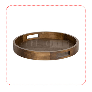 Replicartz - Bandeja Redonda Decorativa de Madera de Alta Calidad Hecha a Medida en Uttarakand para Servir Aperitivos y Comida - Product Image 1
