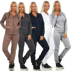 Ladies Jogging Suit Leisure Suit Lounge wear with Zipper Hood in wholesale price with custom logos and printing from factory
