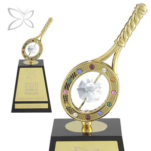 trofei tennis Suppliers-Crystocraft Personalizzato Trofeo Premio di Sport di Tennis Souvenir Decorato con Taglio Brillante Cristalli