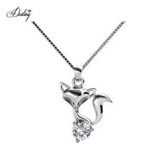 Premium Austrian Crystal Jewelry Silver Cute Fox Animal Charm Pendant Necklace For Teenager Girl Gift Destiny Jewellery