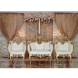 Loveseat-Conjunto de sofá de estilo de corona real para novia, para escenario, boda india, oro blanco, elegante - Product Image 1