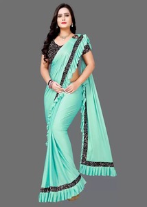 Saree de diseñador de estilo indio con volantes, Ropa de señora de bajo precio - Product Image 6