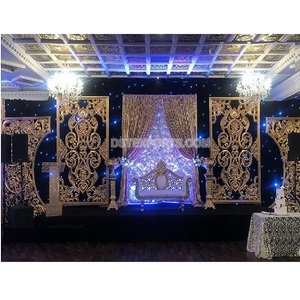 Panel de fondo de escenario de boda glorioso impresionantes marcos tallados dorados decoración escenario telón de fondo decoraciones - Product Image 1