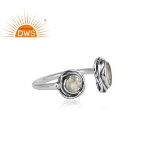 Bague ajustable en argent 925 Sterling, pierre précieuse, Labradorite naturelle et Quartz, bijou ajustable, fabrication - Product Image 3