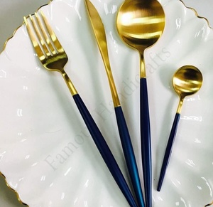 2022 Hot Bán Nhà Máy Giá Nhà hàng Flatware Set Thìa ngã ba dao thép không gỉ vàng dao kéo 1 người mua - Product Image 2