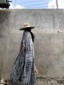 Nuevo precio al por mayor verano Tie Dye Grey Long Kaftan Beach Wear para mujeres Sexy Tie Dye Beach Kaftan hecho a mano - Product Image 3