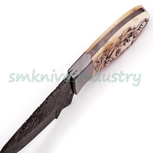 Belle Chasse Damas Fait Couteau avec Poignée En Os De Chameau De Scrimshaw (Smk1506) - Product Image 4