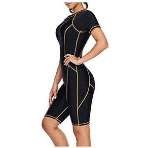 Femmes solide Plaid Zip avant Fitness maillots de bain athlétique maillot de bain manches courtes une pièce respirant Anti-UV séchage rapide Plus - Product Image 3