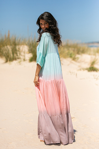 Robe longue Kaftan teinture à la main, col en v, ample, coupe décontractée, tenue de vacances, été, collection - Product Image 3