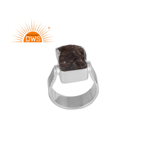 Designer Handmade Fine Sterling Silver Natural Rough Moldavite Gemstone <b>Statement</b> <b>Ring</b> Jewelry Manufacturer - Product Image 1