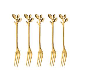 Ensemble de fourchettes en acier inoxydable à motif de feuille en couleur or, parfait pour les restaurants et les hôtels, utilisation en cuisine - Product Image 1