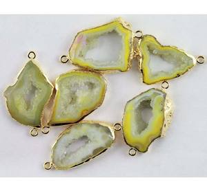 Délicat bijoux faits à la main jaune solaire Druzy Quartz connecteur de pierres précieuses 925 argent plaqué or connecteur de réglage de lunette - Product Image 1