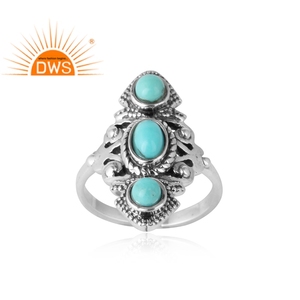 Anillo de plata de primera ley y Gema para mujer, sortija, plata esterlina 925, piedra Natural, color turquesa, estilo bohemio - Product Image 2