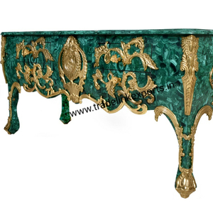 Table basse en malachite semi-précieuse pour salon, cuisine ou chambre à coucher, ensemble bois et pierre, décoration intérieure moderne et luxueuse - Product Image 3