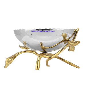 Bol décoratif nickelé en métal texture martelée en aluminium de luxe moderne servant des aliments forme ronde - Product Image 4