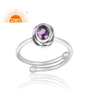 Anillo de aniversario de Plata de Ley 925 con gema ovalada y amatista Natural, joyería de aniversario ajustable, anillo oxidado - Product Image 2