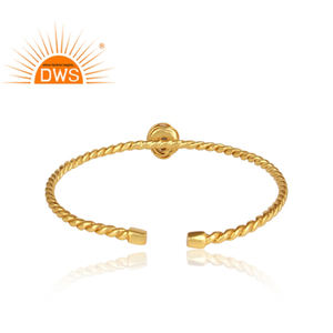 925 Sterling <b>Silver</b> Natural Blue Lace Agate Gemstone Cabushion <b>Silver</b> Gold Plated Twisted <b>Cuff</b> <b>Bracelet</b> Jewelry Wholesaler - Product Image 3