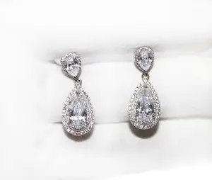 New Arrival Cubic Zircon Gemstone 925 <b>Solid</b> Sterling <b>Silver</b> Handmade Women Teardrop Romantic Drop <b>Earrings</b> Jewelry for Wholesale - Product Image 1