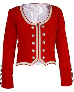 Rote schottische Highland Dance Jacke mit Silver Braid Kinder-bis Erwachsenen größen