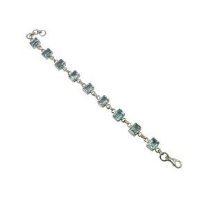 Belle véritable topaze bleue Bracelet de pierres précieuses pur 925 bijoux en argent Sterling Bracelets indien fabricant de bijoux faits à la main - Product Image 1