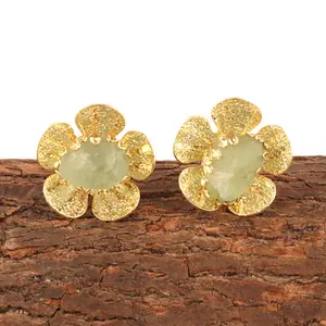 New arrival zeva jewels gold plated textured flower design natural raw aquamarine prong set little daisy stud earring for girls