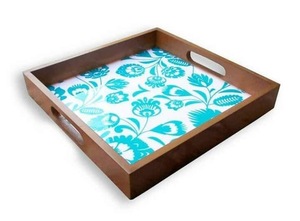Bandeja de servicio de estilo clásico, bandeja de servicio MDF con estampado esmaltado, utensilios de cocina para el hogar, Hotel, fiestas, restaurante, bandeja de servicio usada, novedad - Product Image 4