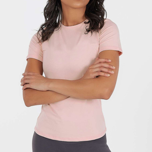 ขายส่งผู้หญิงผ้าฝ้าย100% ธรรมดาบางพอดีเสื้อยืดที่มีโลโก้ที่กำหนดเอง - Product Image 5