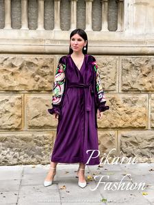 Superbe robe de soirée arabe à manches longues pourpre de Dubaï Robes de bal musulmanes - Product Image 2