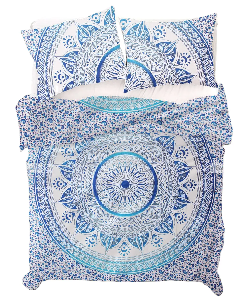 Indian Blue Ombre Mandala Duvet/Doona/Quilt Cover Set King/Queen/Single/Double Size Bedding