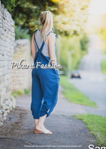 ใหม่ผู้หญิงElegantสีทึบข้อเท้าความยาวหลวมแขนกุดVคอผ้าลินินJumpsuitพร้อมกระเป๋า - Product Image 6