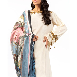Costume de pelouse brodés pour femmes, costume matelassé et non cousu pour dames, tenue élégante du pakistan-oriental, de la guerre salée, 3 pièces - Product Image 2