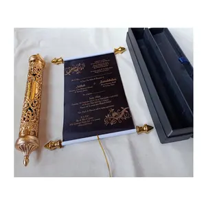 custom made Royal scroll invitation with custom silk screen printed text or gold foil stamped texts