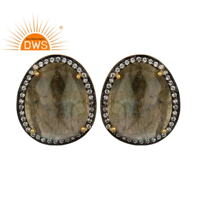 Boucles d'oreilles pendantes en pierre précieuse pour femmes, Labradorite de luxe, en laiton indien, vente en gros