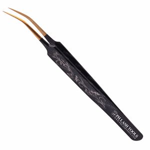 Stz — pincettes pour Extension de cils, pinces à épiler, entièrement imprimées, noires, avec pointe en or, étiquette privée, professionnelles - Product Image 2