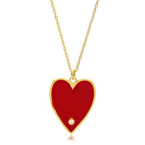 Colgante romántico elegante de Plata de Ley 925, joyería hecha a mano turca con diseño de corazón esmaltado rojo, venta al por mayor - Product Image 1