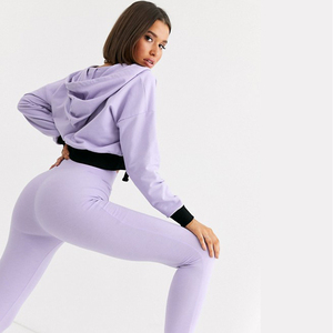 Wholesale Women's Zipper Crop Top <b>Hoodie</b> With Joggers Pants Tracksuit Set - Product Image 4